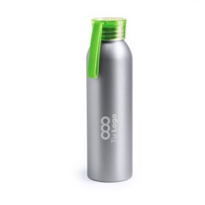 botella personalizada de alumnio gris con logo y tapa verde