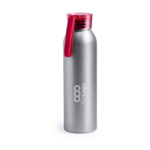 botella personalizada de alumnio gris con logo y tapa roja