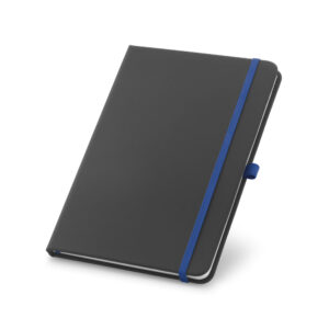 Cuaderno personalizado en color negro y la goma azul oscuro