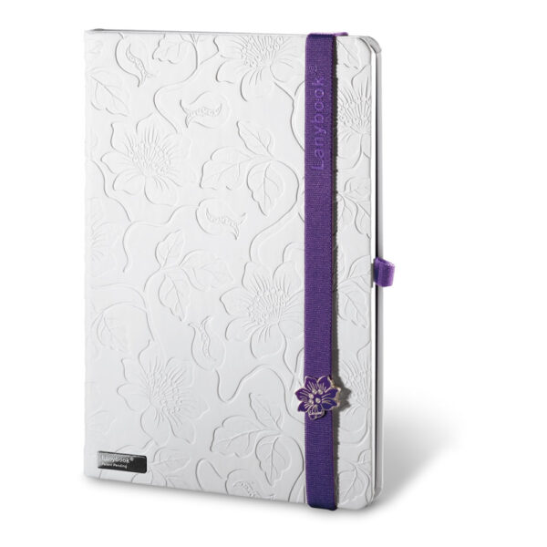 Cuaderno personalizado en color blanco y la goma morada