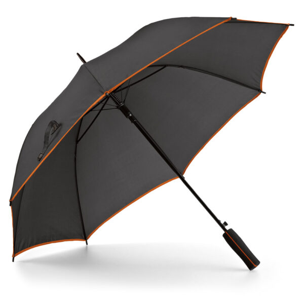 Paraguas personalizado de color negro y franja naranja