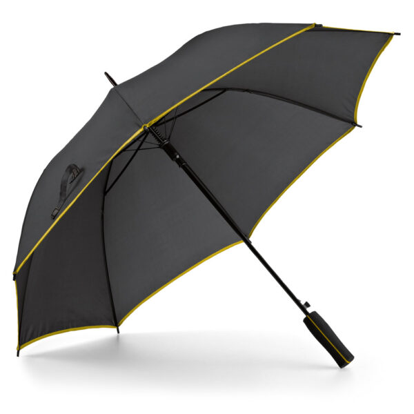 Paraguas personalizado de color negro y franja amarilla