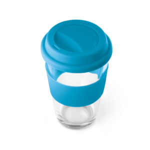 vaso de cristal con franja de color azul