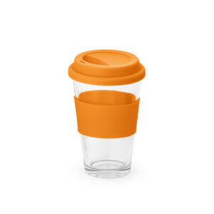 vaso de cristal con franja de color naranja