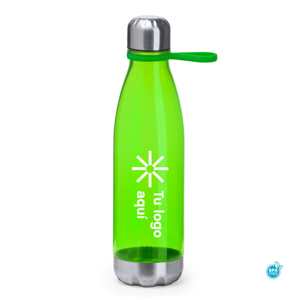botella de agua con logo PS verde