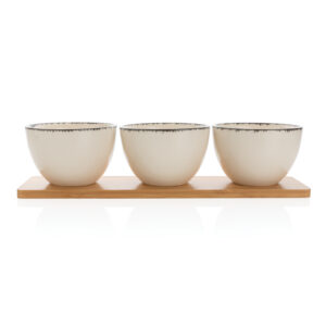 Set de cuencos Ukiyo de 3 piezas con bandeja de bambúblanco