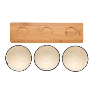 Set de cuencos Ukiyo de 3 piezas con bandeja de bambúblanco