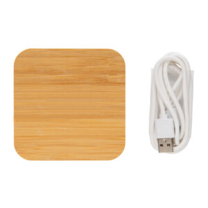 Cargador inalámbrico 5W de bambú con puertos USBmarron