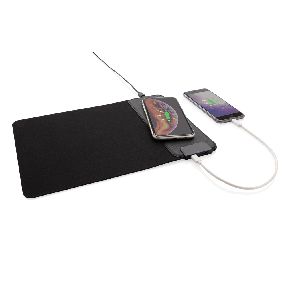 Alfombrilla con carga inalámbrica de 15W y puertos USB 3 Alfombrilla con carga inalámbrica de 15W y puertos USBnegro