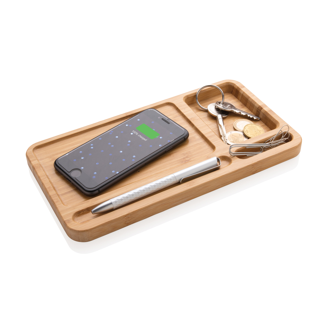 Organizador escritorio inalámbrico 5W de bambú 3 Organizador escritorio inalámbrico 5W de bambúmarron