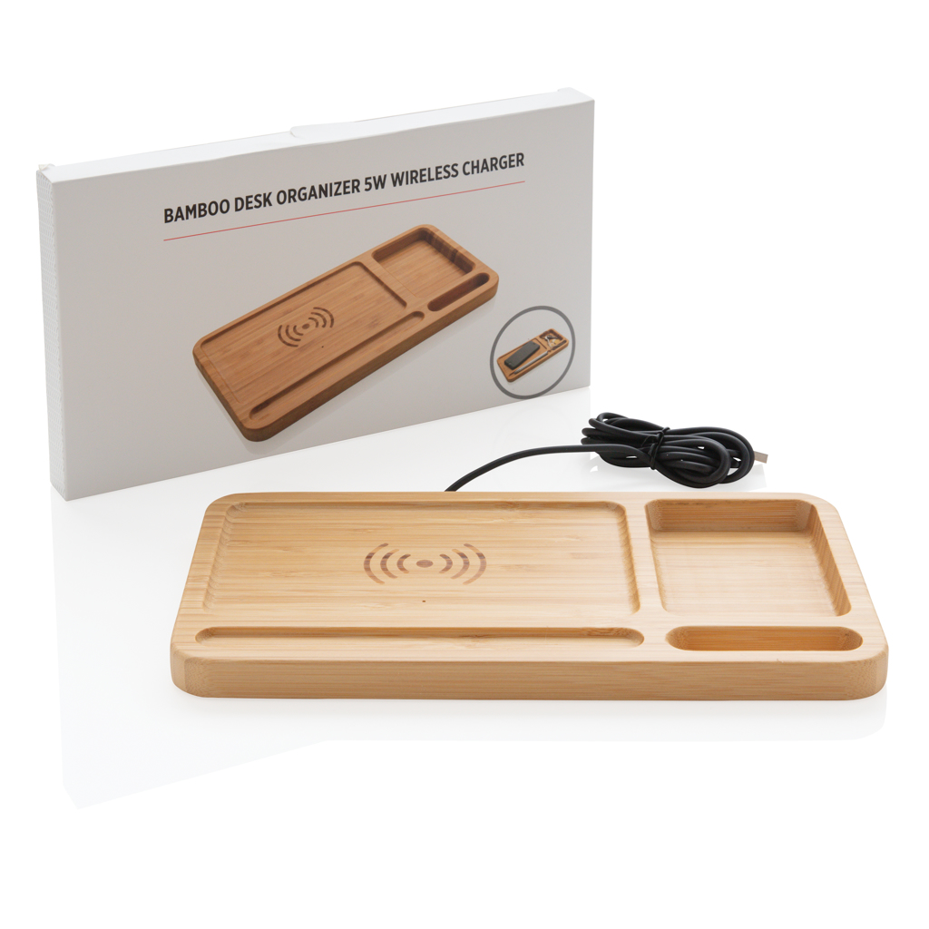 Organizador escritorio inalámbrico 5W de bambú 9 Organizador escritorio inalámbrico 5W de bambú - Imagen 9