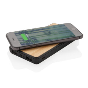 Moderno powerbank inalámbrico de Bambú 8000 mAhnegro