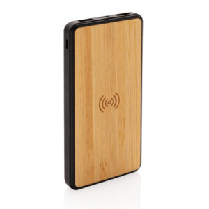Moderno powerbank inalámbrico de Bambú 8000 mAhnegro