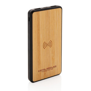 Moderno powerbank inalámbrico de Bambú 8000 mAhnegro