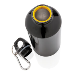 Botellas personalizadas  deportiva de aluminio reutilizable con mosquetónnegro