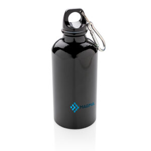 Botellas personalizadas  deportiva de aluminio reutilizable con mosquetónnegro