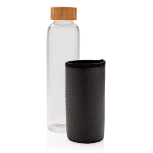 Botellas personalizadas  de vidrio de borosilicato con funda de PU texturizadnegro