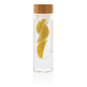Botellas personalizadas  infusora con tapa de bambútransparente