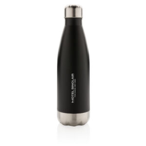 Botellas personalizadas  de acero inoxidable aislada al vacíonegro