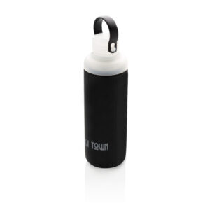 Botellas personalizadas  de agua Glass con funda de siliconanegro