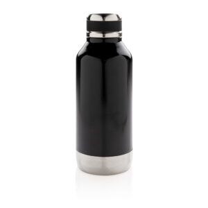 Botellas personalizadas  al vacío antigoteo con placa para logonegro