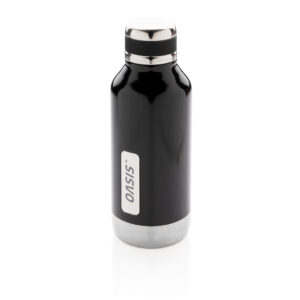 Botellas personalizadas  al vacío antigoteo con placa para logonegro