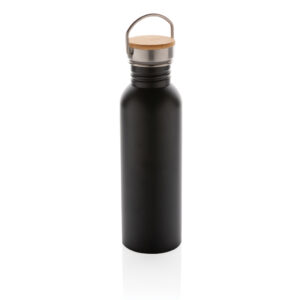 Botellas personalizadas  moderna de acero inoxidable con tapa de bambú.