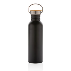 Botellas personalizadas  moderna de acero inoxidable con tapa de bambú.negro
