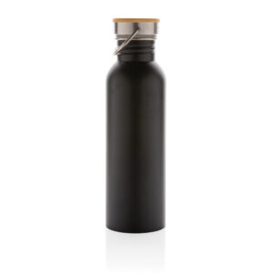 Botellas personalizadas  moderna de acero inoxidable con tapa de bambú.negro