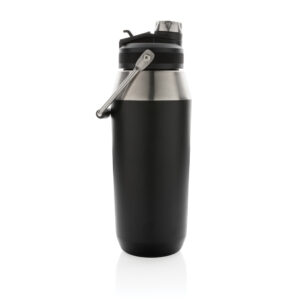Botellas personalizadas  al vacío 1L acero inoxidable con tapa doble funciónnegro