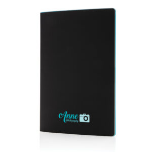 Libreta de tapa blanda de PU con borde de colorazul