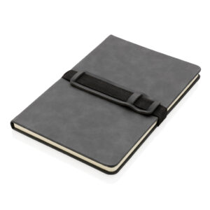 Cuaderno A5 de PU de tapa dura con soporte para teléfonogris