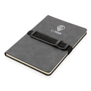 Cuaderno A5 de PU de tapa dura con soporte para teléfonogris