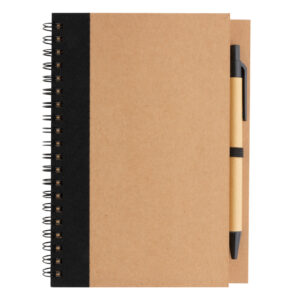 Cuaderno de espiral kraft con bolígrafonegro