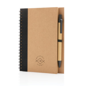 Cuaderno de espiral kraft con bolígrafonegro