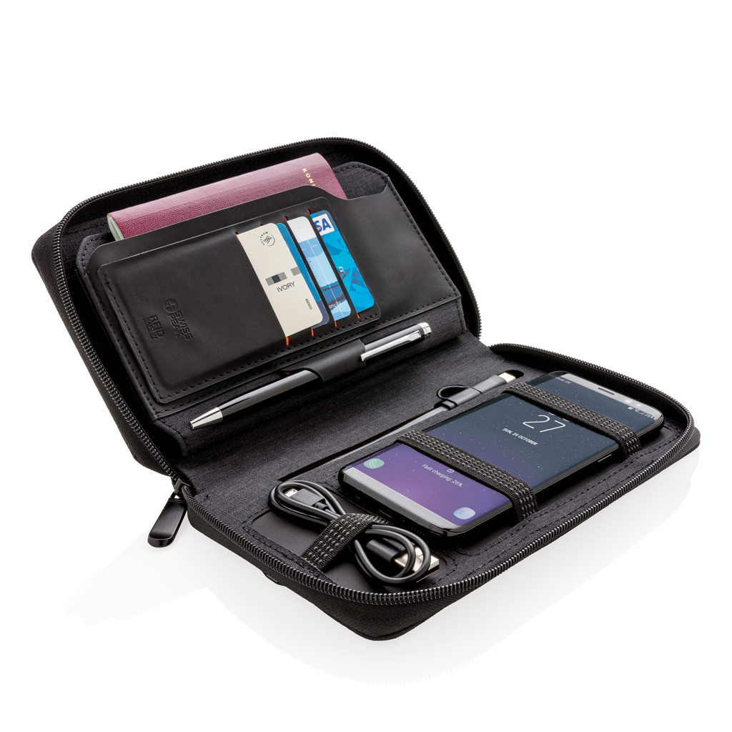 Moderna billetera de viaje Swiss Peak con carga inalámbrica 3 Moderna billetera de viaje Swiss Peak con carga inalámbricanegro