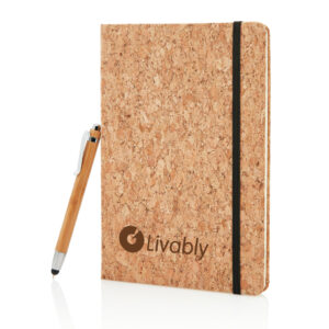 Libreta A5 con bolígrafo touch de bambúmarron