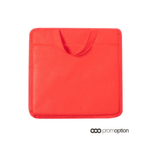 Cojín personalizable rojo Rostel, fabricado en material non-woven con asa de transporte y acolchado grueso