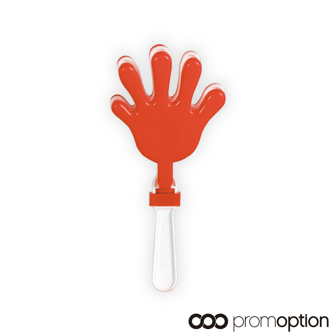 Mano Animación Maracaná Personalizada 4 Mano animación Maracaná personalizada fabricada en plástico blanco y naranja, diseñada para animar y hacer ruido en partidos y eventos deportivos.