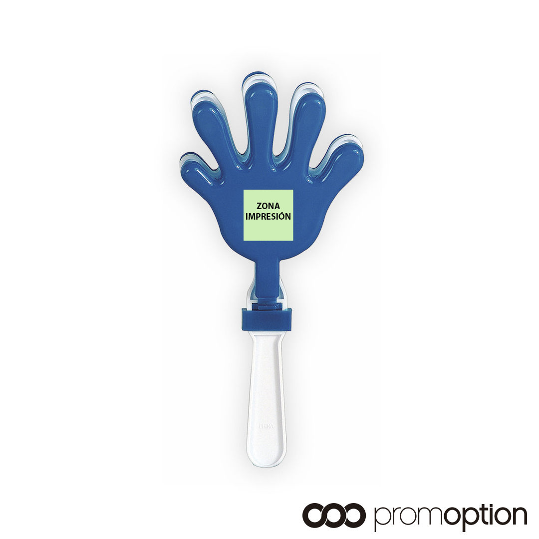 Mano Animación Maracaná Personalizada 7 Mano animación Maracaná personalizada fabricada en plástico blanco y azul, diseñada para animar y hacer ruido en partidos y eventos deportivos.
