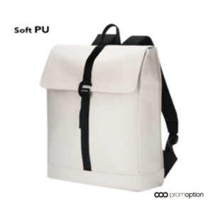 Home 17 Mochila minimalista personalizada, color blanco,en material Soft PU con cierre frontal y correas negras