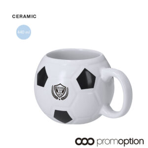 Taza Hindy personalizada con forma de balón de fútbol hecha de cerámica.
